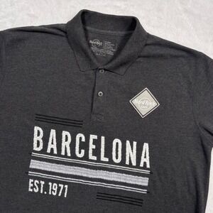VTG Hard Rock Cafe Polo Shirt XL (FIT L) Dark Gray Barcelona Est 1971 Embroider